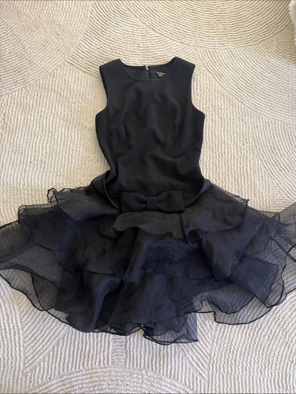 Rachel Zoe Black Sleeveless Ruffle-Hem Bow Dress
